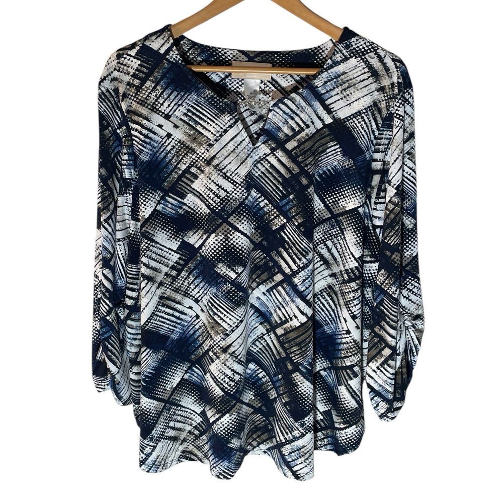 X5- Alfred Dunner Women's 2X Blue and Black Patterned Top